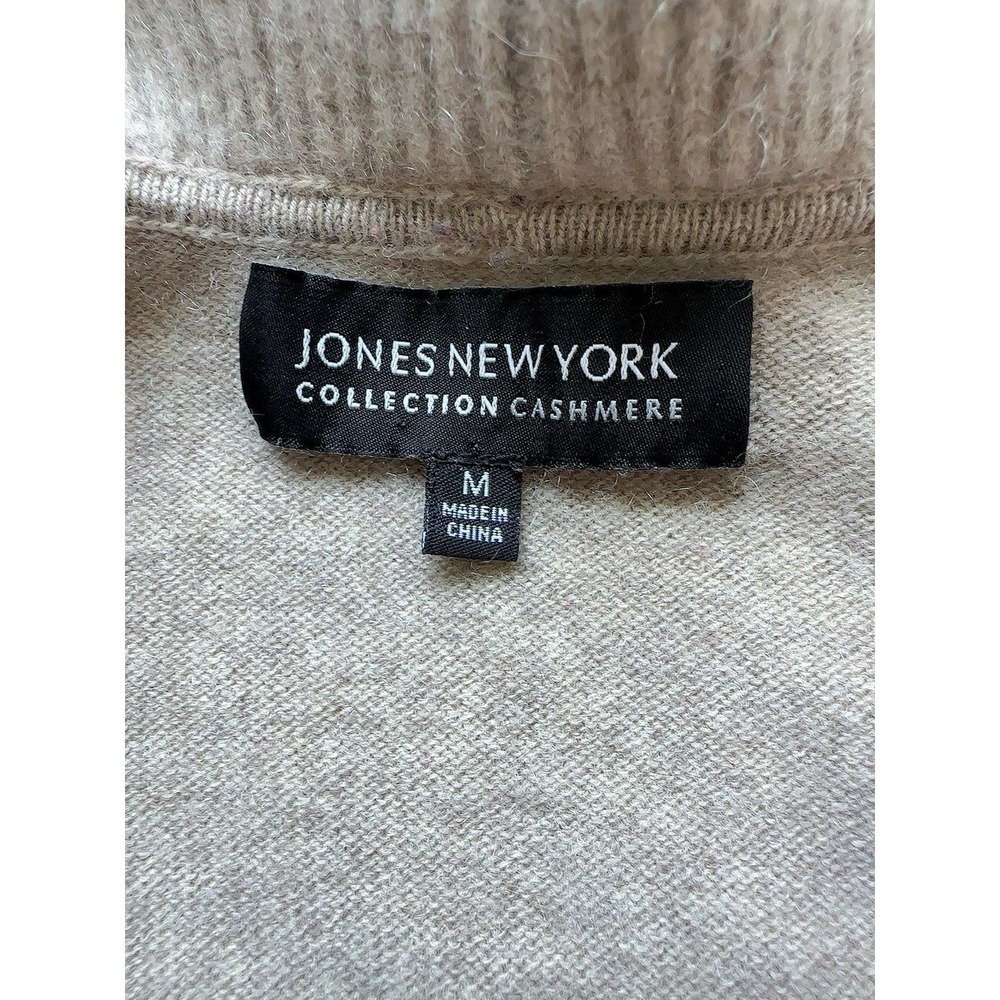 Jones New York 100% Cashmere V-Neck Ruffle 7/8 Sleeve Sweater M Sand/ Nude - Picture 3 of 7